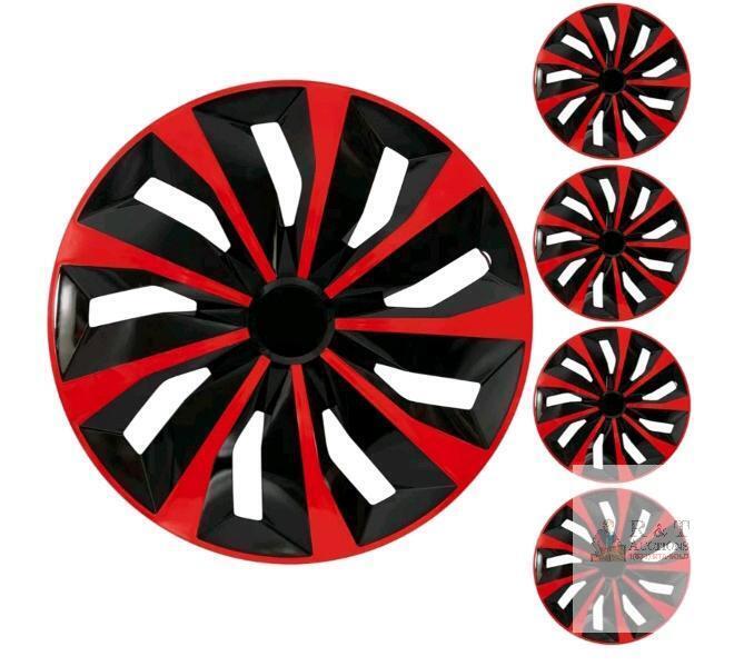Universal Red/Black 15" ABS Snap-On Wheel Rim Cover Hubcap Set of 4, Fits Most Cars & SUVs