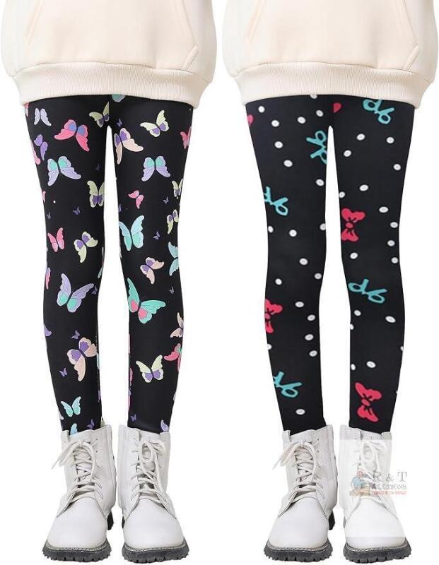 New Size 9 TWO PACK RETAIL $39 Happy Cherry Girls Leggings Fleece Lined Thick Tights Pants Thermal Printed Leggings 2Pack