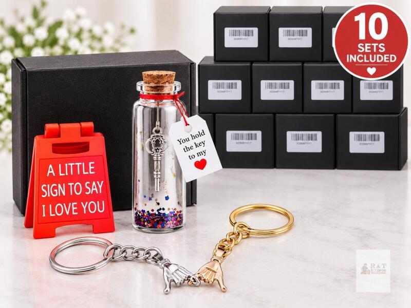 10 New Gifts of Affection to Loved Ones: A Little (2") Sign To Say " I Love You", " You Hold The Key To My Heart " Bottle With Glitter & Key, Pair of " Pinky Promise " Keychains