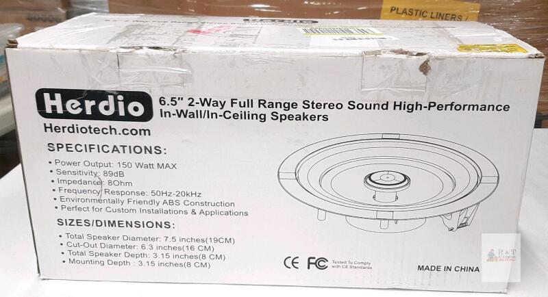 NEW Herdio HCS628BT 6.5" 2-Way In-Wall/In-Ceiling Bluetooth Speaker System, 200W Max, 4 Speakers