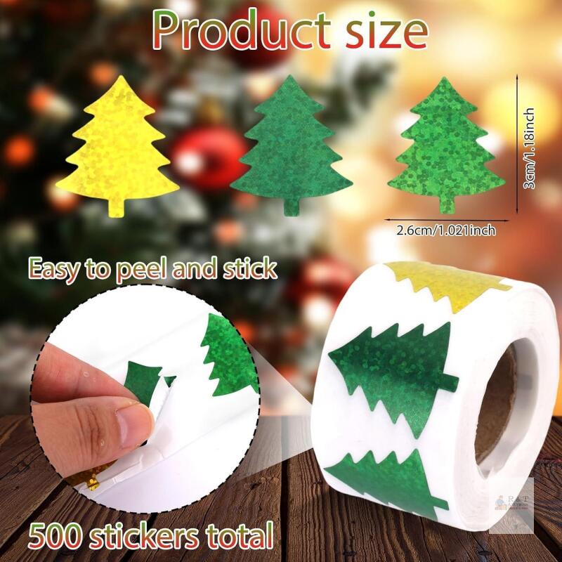 New 500pcs Christmas Xmas Stickers, Cute Sticker Roll Round Seal Tag Labels