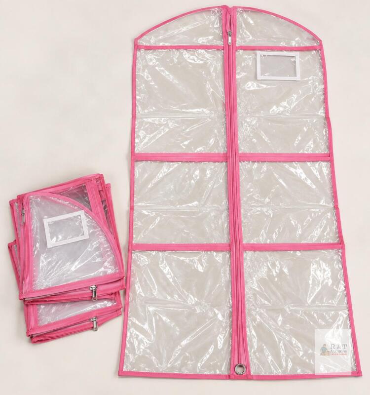 NEW Set of 3 Full-Length Clear Garment Bags with Pink Trim, 54"x21", Zipper Closure, Label Window