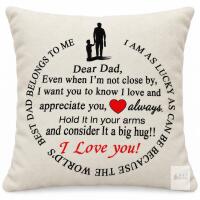 NEW 17&Prime; Square &ldquo;Dear Dad&rdquo; Sentimental Cotton-Linen Cushion Cover, Cream &ndash; Insert Not Included