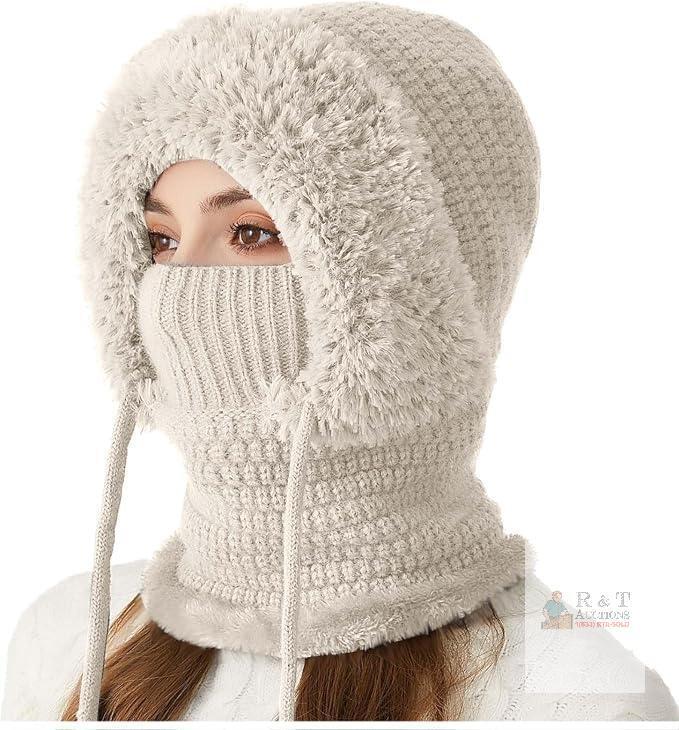 New Women Beanies Hat for Winter Windproof 3 in 1 Beanie Hats Scarf Neck Mask