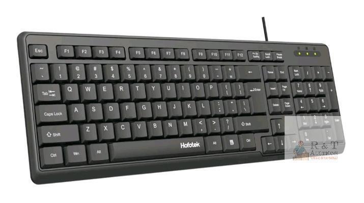 Hofotek K813 Wired USB Compact Membrane Office Keyboard, 104 Keys, US Layout, Black NEW