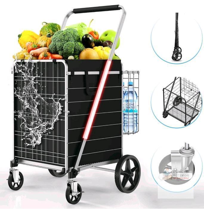 new XINGLANG 5.0 Cu Ft Folding Shopping Cart, 480 lb Capacity, Double Basket, Waterproof Liner