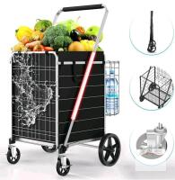 new XINGLANG 5.0 Cu Ft Folding Shopping Cart, 480 lb Capacity, Double Basket, Waterproof Liner