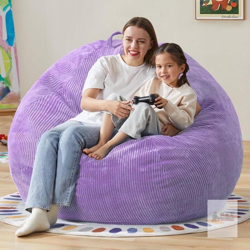 NEW Large 4.5 ft Purple Corduroy Bean Bag Chair, 48" Diameter, Adult Size, SEE DESC