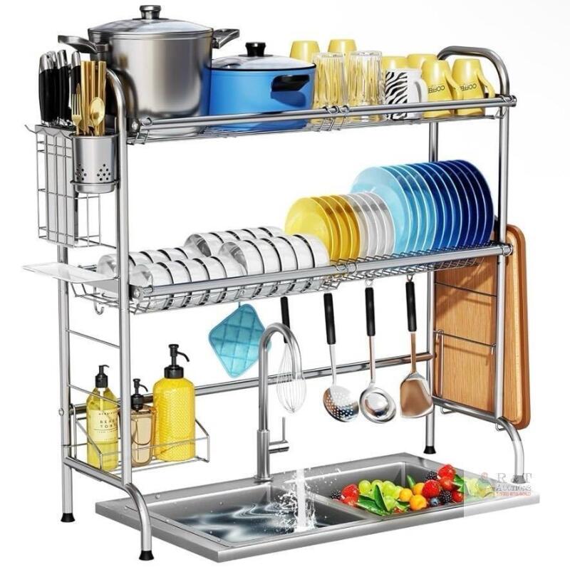 NEW HOWDIA Over-the-Sink Dish Drying Rack Stainless Steel, Fits &le;31" Sink, 2-Tier Adjustable Organizer