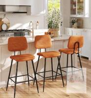 Set of 3 Winston Key West Padded Sling Aluminum Swivel Bar Stools, Tan/Cognac Seats, Black Legs