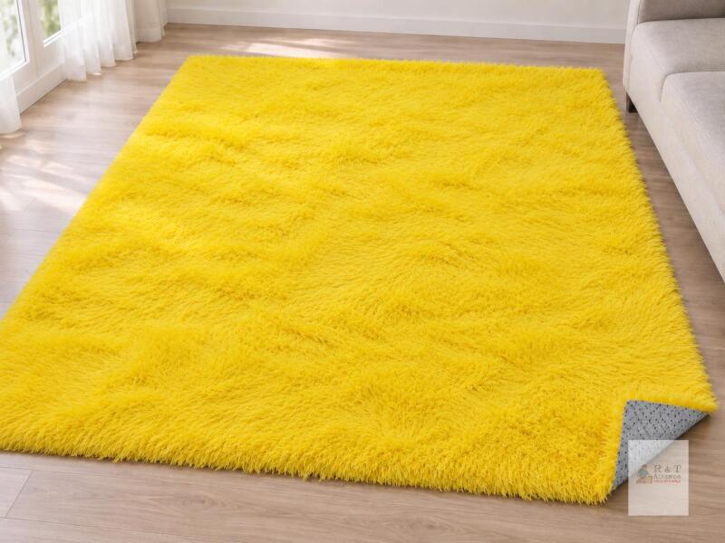 Yellow Shag Area Rug, Anti-Slip Backing, Approx. 8ft.&times;10ft. Plush Microfiber Rectangular Carpet