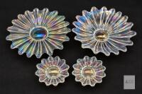 Vintage Unsigned Federal Glass Atomic Celestial Daisy Iridescent Carnival Glass Low Fruit Bowl & Matching Plate + 2&times; Small Serving Dishes, Up To 10.5" Diameter &times; 2.75" Tall, No Chips or Cracks