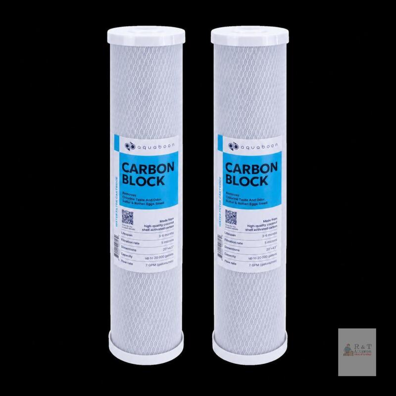 Aquaboon Carbon Block 20"x4.5" 5 Micron Water Filter Pair, 20,000 Gal Each, 7 GPM, BB Compatible