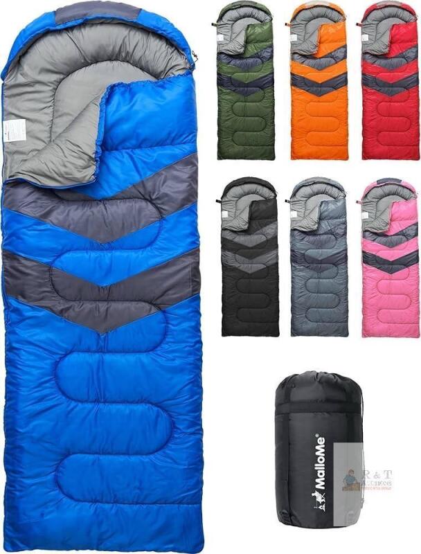 NEW MalloMe 3-Season Rectangular Sleeping Bag, 7ft2in x 2ft7.5in, 2.9lbs, Blue, Compression Sack