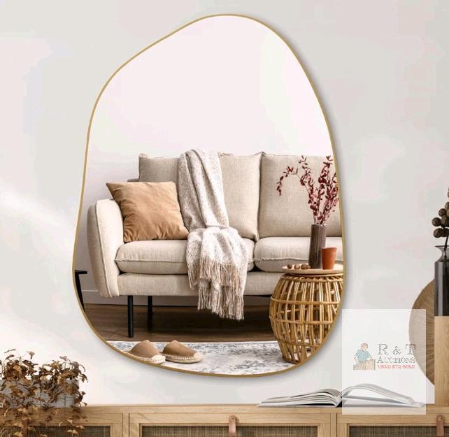 NEW PERFNIQUE 32"x24" Asymmetrical Gold Wall Mirror with Solid Wood Frame