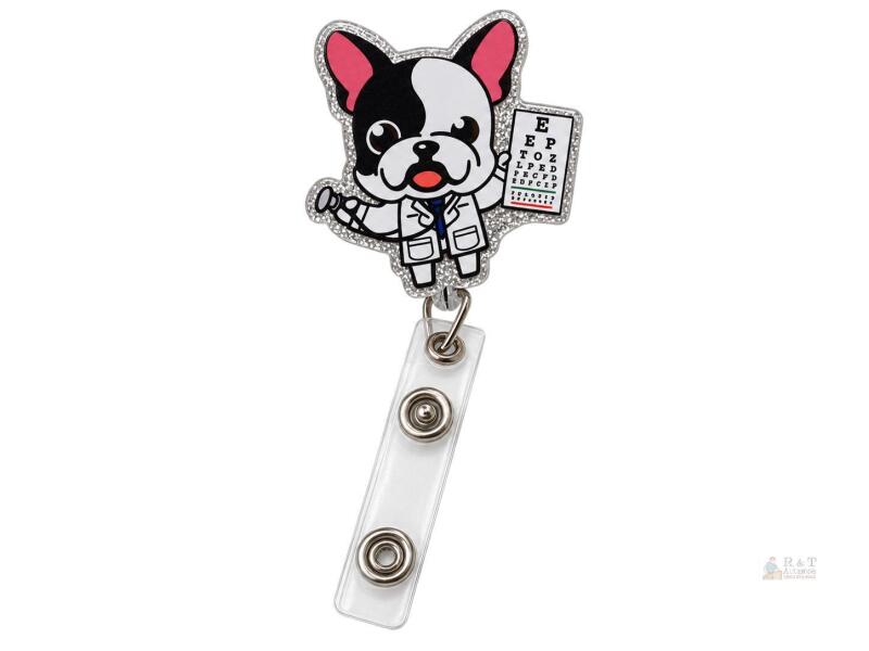 French Bulldog Eye Doctor Retractable Badge Reel & ID Holder