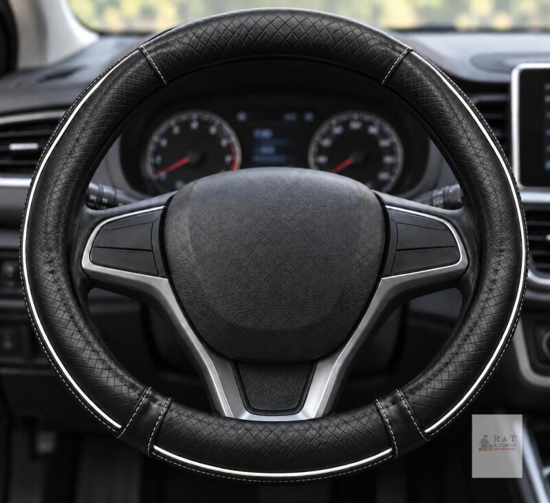 New XINLIYA Black & White Quilted Steering Wheel Cover