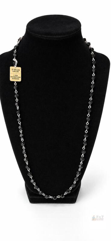 New Old Stock D&rsquo;Orlan Jewellers Black Faceted Bead & Silver-Tone Link Necklace with Original Tag