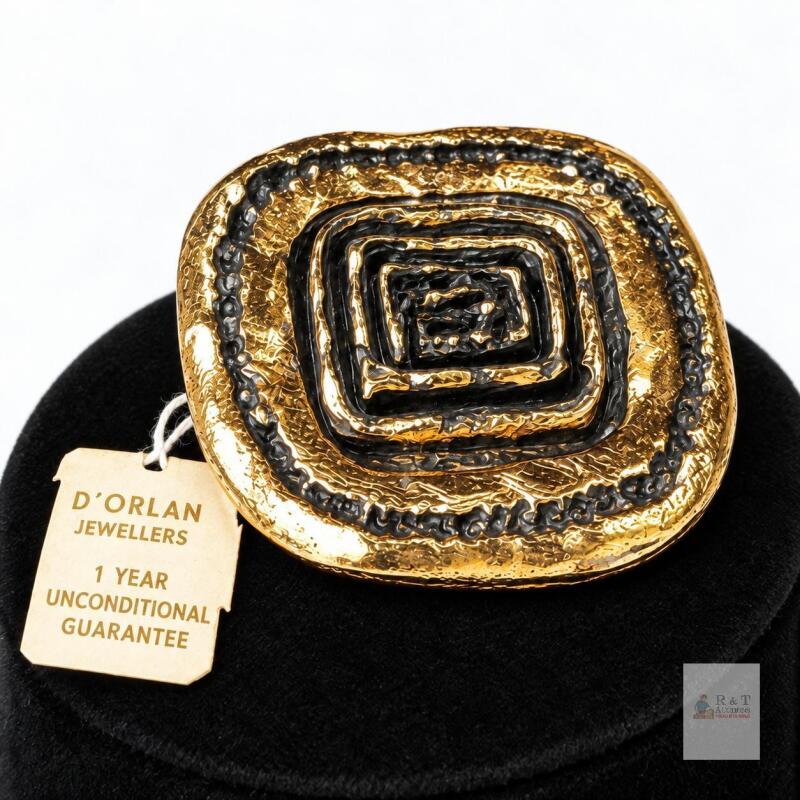New old Stock, D&rsquo;Orlan 1.8" Gold-Tone & Black Geometric Brooch with Original Tag
