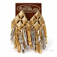 New Old Stock D&rsquo;Orlan Two-Tone Gold & Silver-Tone Fringe Earrings on Original Card