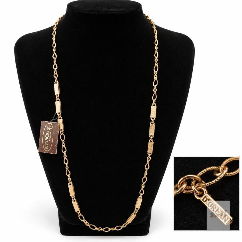 New Old Stock Vintage Creation D&rsquo;Orlan Gold-Tone Bar & Open-Link Station Necklace with Original Tag