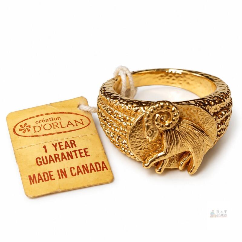 New old stock D&rsquo;Orlan Aries Ram Zodiac Gold-Tone Ring with Original Tag &ndash; Made in Canada