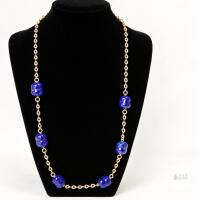 New Old Stock D&rsquo;ORLAN Gold-Tone Necklace with 6 Blue Beads & Original Guarantee Tag
