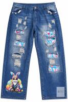New Size 5XL Easter Gnome Distressed Jeans with Colourful Fabric Patches