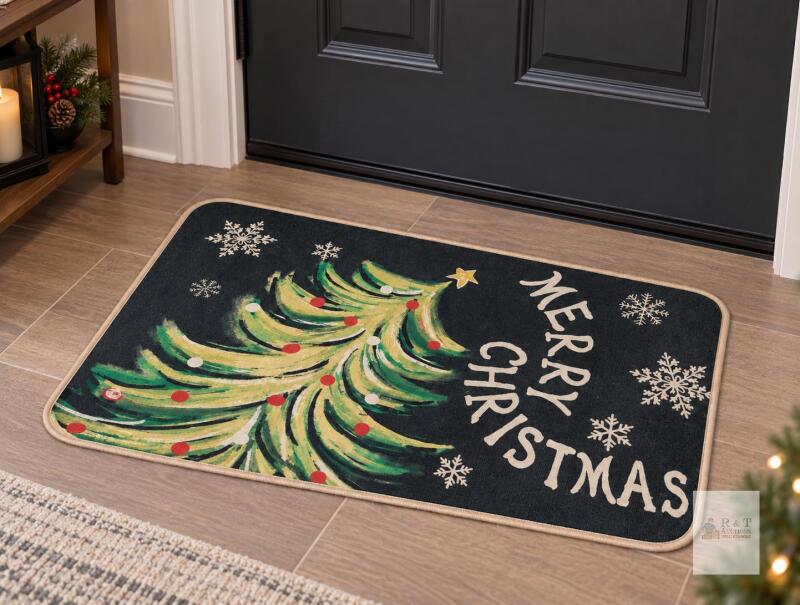 NEW Artoid Mode Merry Christmas Tree Doormat 17x29 Inch Polyester Non-Slip Mat - Holiday Decor