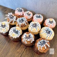New Gyufise Sealed package 54Pcs Edible Halloween Spider Cupcake Toppers Wafer Paper Spider Cupcake Toppers Spitting Spider Dessert Picks for Halloween Theme Party Birthday Baby Shower Decor Supplies Brown