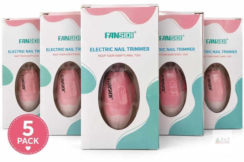 5 NEW FANSIDI Electric Nail Trimmer for Babies & Adults, Pink, 2 Speed, 6 Filing Heads, Storage Case
