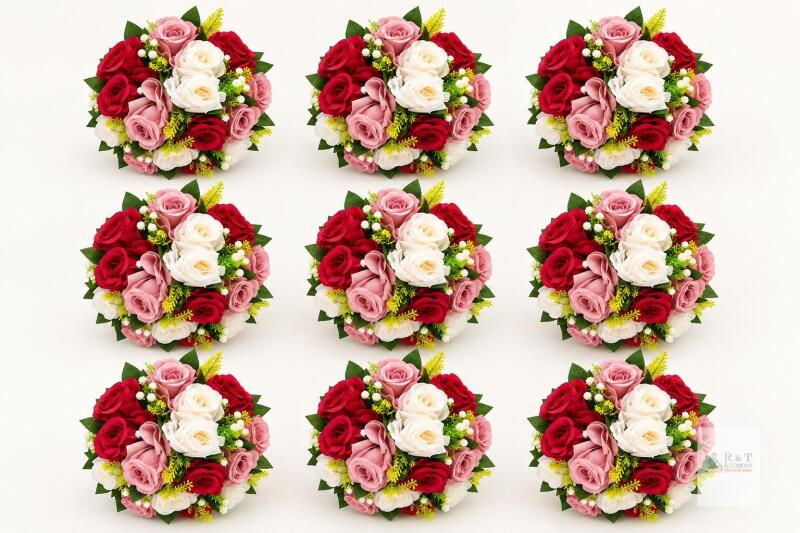 9 NEW Beautiful Artificial Rose Flower-Ball Centrepiece Burgundy/Dusty Pink/Ivory, Approx. 10&ndash;12" Very nice quality&ndash; Stand Not Included nor required