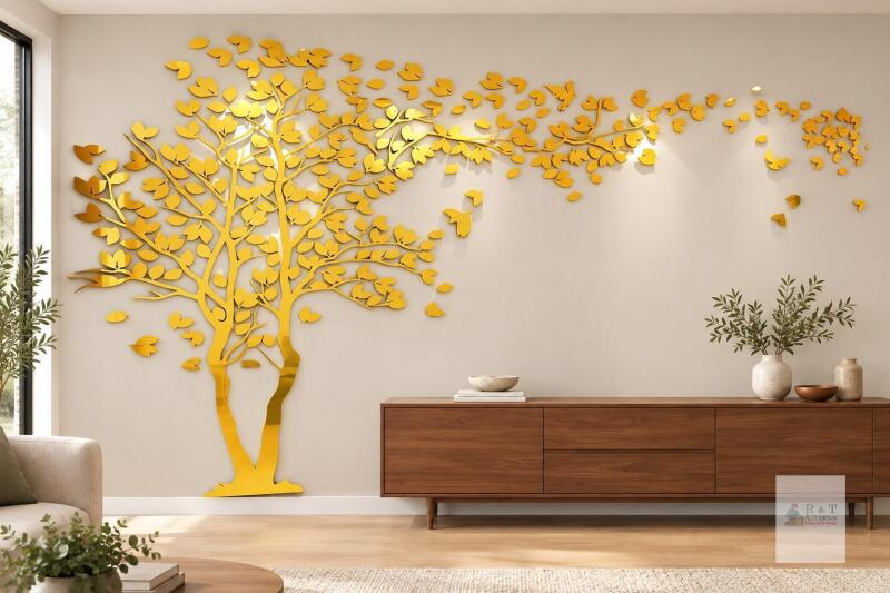 New Large 98" x 51" Gold 3D Tree of Life DIY Wall Decal Set, Left-Facing