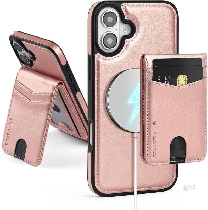 New SkyEagle Compatible with MagSafe iPhone 16 Plus Wallet Case,Rose Gold