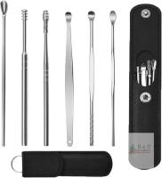 New Lieudage 6PCS Stainless Steel Earwax Pick Ear Wax Removal Kit Innovative Spring Spoon Ear Wax Cleaner Curette Ear Remover Tool with Storage PU Leather Pouch-random color pouch