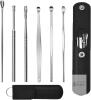 New Lieudage 6PCS Stainless Steel Earwax Pick Ear Wax Removal Kit Innovative Spring Spoon Ear Wax Cleaner Curette Ear Remover Tool with Storage PU Leather Pouch-random color pouch