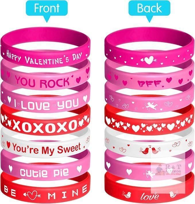 New KUUQA 35 Pieces Valentine&rsquo;s Day Rubber Wristband Silicone Wristbands Rubber Band Bracelets for Party Favors Party Gifts Supplies
