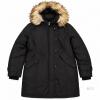 New Nutexrol New Size L Black Three-Quarter-Length Winter Coat with Tan Faux-Fur Hood