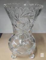 Cut-Glass Vase with Pinwheel Pattern, Scalloped Rim & Ball Feet-Approx. 8&Prime;