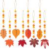 New WATINC Fall Wood Bead Garland - 8pcs Autumn Wooden Beaded Garlands Decor with Tassels, Maple Leaf Wooden Hanging Ornament