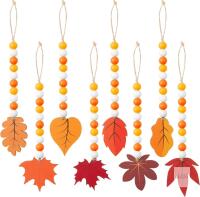 New WATINC Fall Wood Bead Garland - 8pcs Autumn Wooden Beaded Garlands Decor with Tassels, Maple Leaf Wooden Hanging Ornament