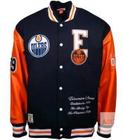 Mitchell & Ness Edmonton Oilers NHL Varsity Jacket, Medium, Wool/Leather, Navy/Orange, With Tag