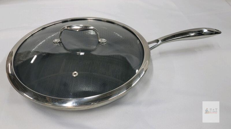 HexClad 12 Inch Hybrid Nonstick Fry Pan with Glass Lid, Stainless Steel Handle, Induction Ready