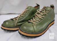 Green Leather Lace-Up Boots with Vibram Outsoles, Stacked-Look Midsole, Size 9.5, excellent condition