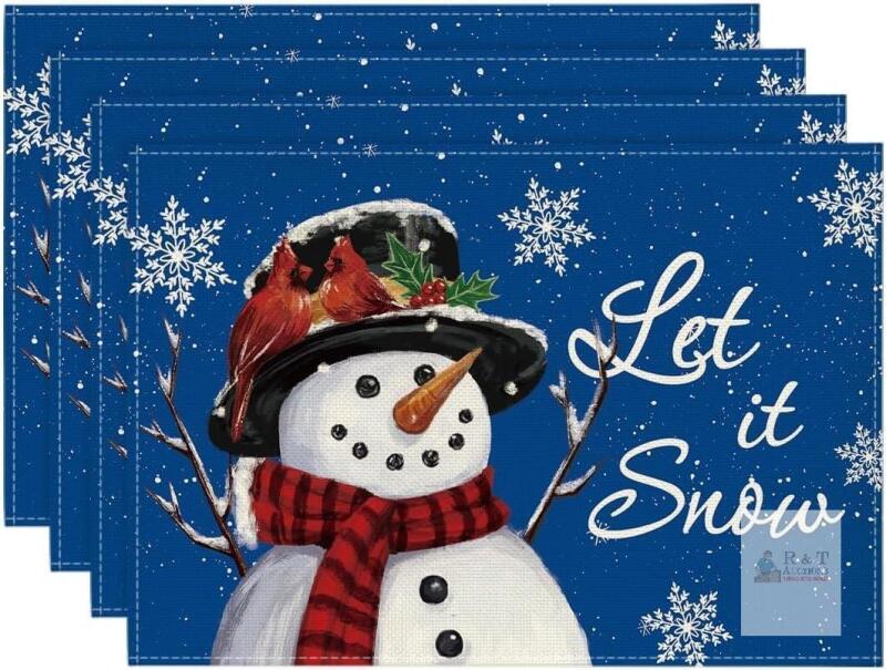 New Artoid Mode Blue Snowman Let It Snow Winter Placemats Set of 4, 12x18 I