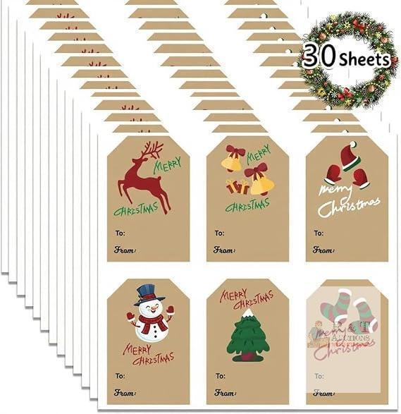 New 30 Sheets 180PCS Christmas Gift Tags Stickers, Self-Adhesive Gift Tags For Christmas Presents, 2 X 3 Inch