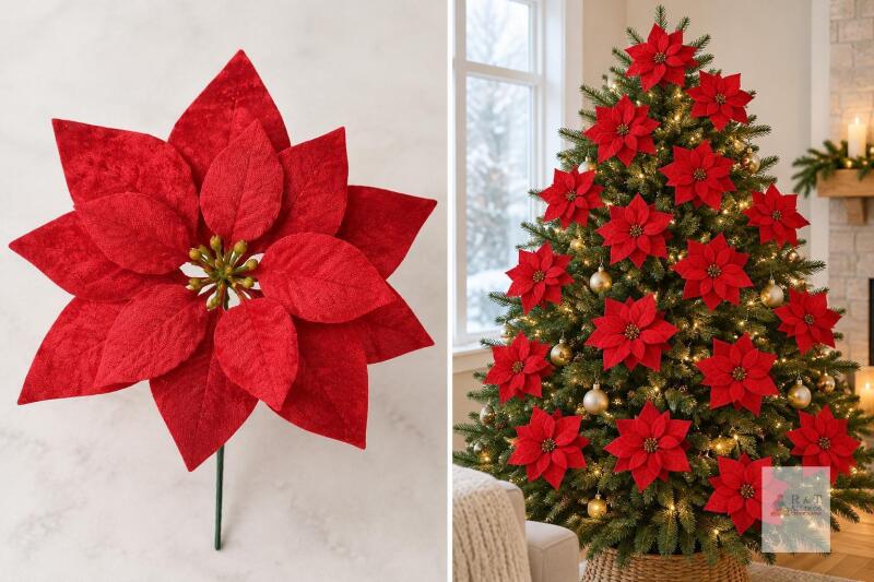 New M2cbridge 24 Red Artificial Poinsettia Christmas Tree Flowers &ndash; 20 cm-