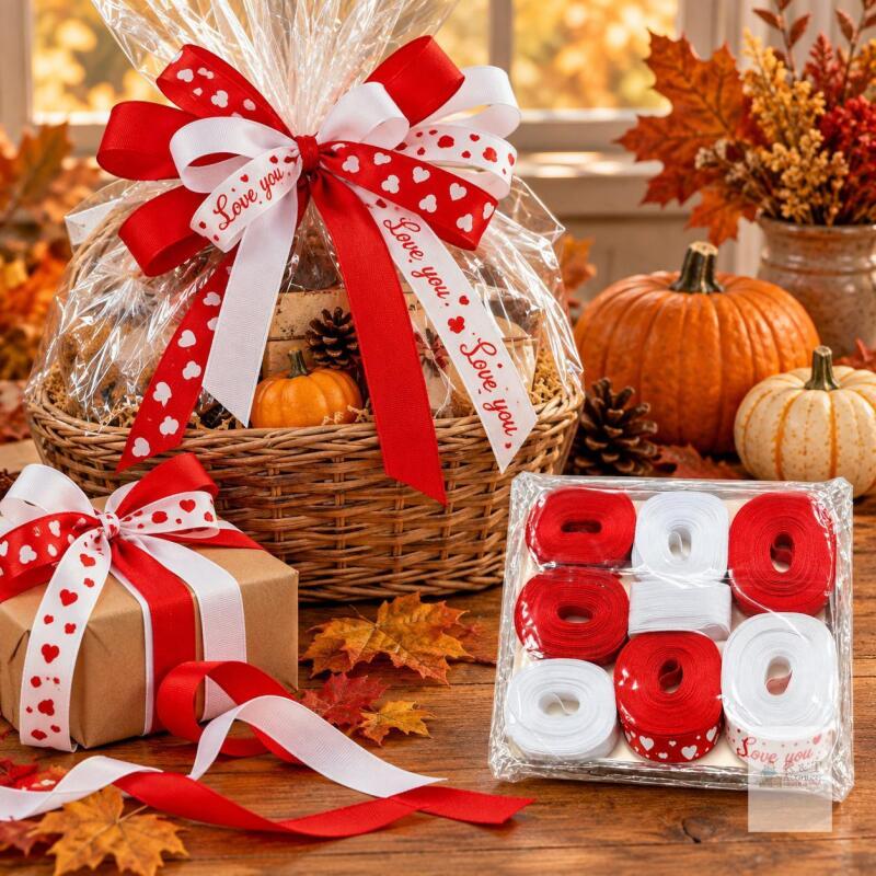 NEW MULTIPURPOSE NEW 14-Roll Valentine&rsquo;s Day Ribbon Assortment &ndash; Red, White & Heart Designs