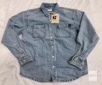 NEW Frank And Oak Men's Medium Light Blue Denim Button-Down Shirt with Snap Buttons