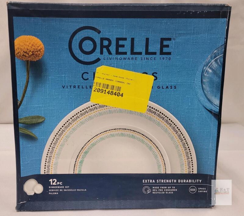 Corelle Paloma 12-Piece Dinnerware Set &ndash; Service for 4, Vitrelle Glass, Multicolor Design